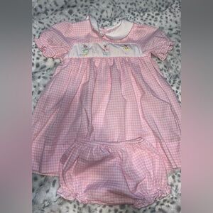 Petit Ami Pink Gingham Dress with Embroidered Cupcakes